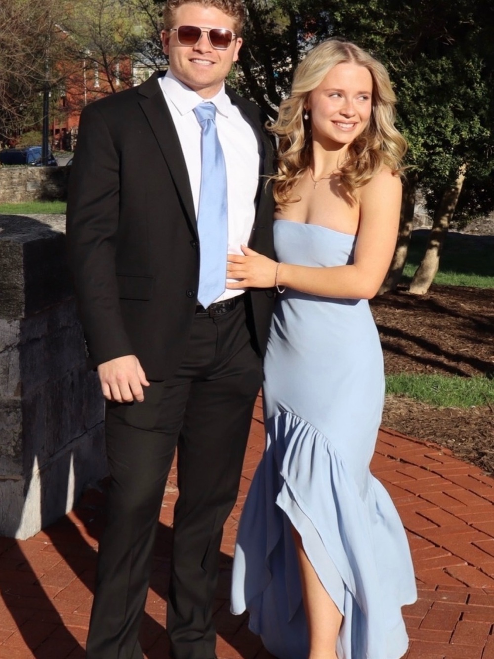 Peppermayo strapless high low light blue dress small